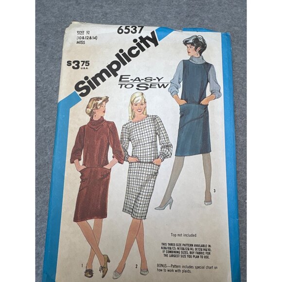 Vintage 1984 Simplicity 6537 Sewing Pattern Miss Size 10 12 14 Uncut - Picture 1 of 6